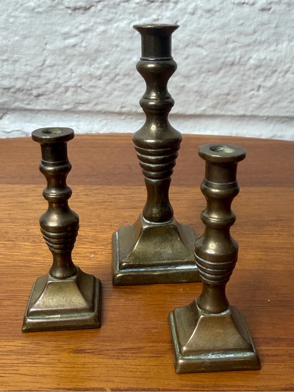 Vintage Extra Small Brass Trio of Matching Candlesticks Taper Tiny